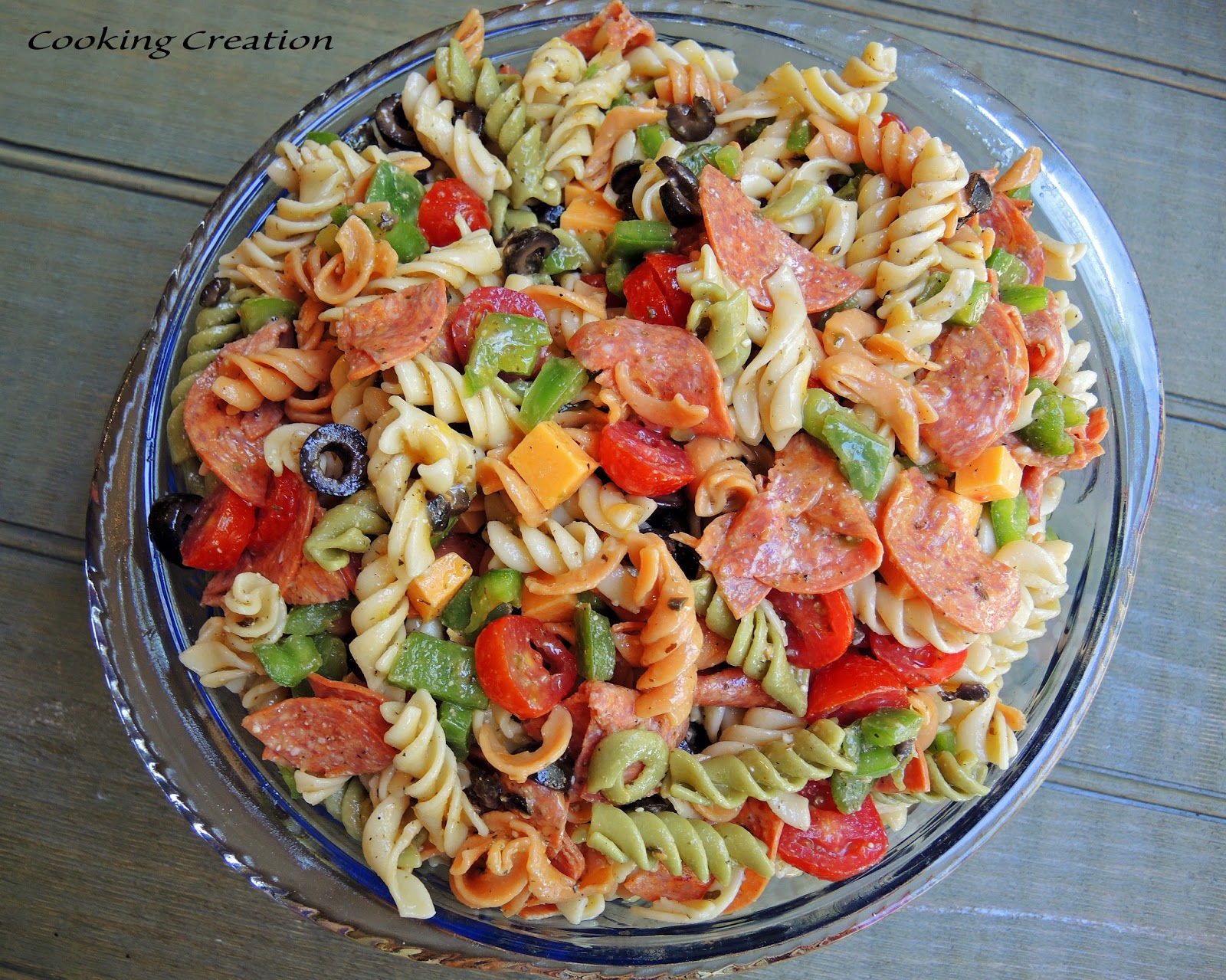 pasta salad with pepperoni and mozzarella cheese